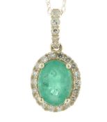 14ct Yellow Gold Oval Emerald and Diamond Pendant and Chain (E1.10) 0.25 Carats