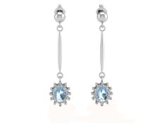 9ct White Gold Diamond and Blue Topaz Earring (BT0.37) 0.12 Carats