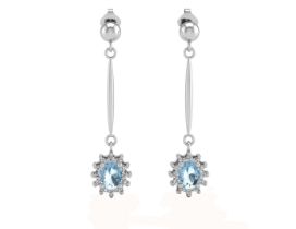 9ct White Gold Diamond and Blue Topaz Earring (BT0.37) 0.12 Carats