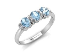 9ct White Gold Semi Eternity Diamond and Blue Topaz Ring (BT0.63) 0.01 Carats