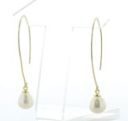 8.5 - 9.0mm Freshwater Cultured Pearl Gold Plated Oval Hoop Silver Earrings