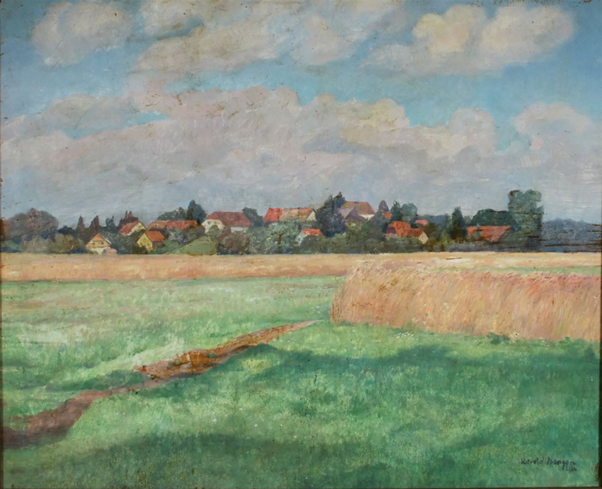 Bengen, Harold Tronson, Blick aufs Dorf, Öl, 60 x 73 cm, sign.