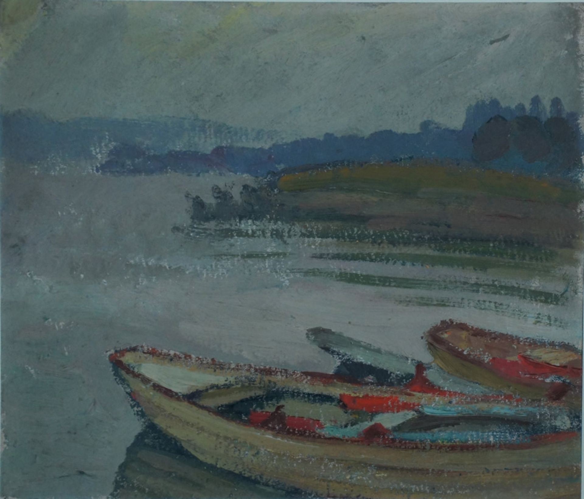 Andrae, Elisabeth, Boote am See, Öl, 22 x 26 cm, sign.