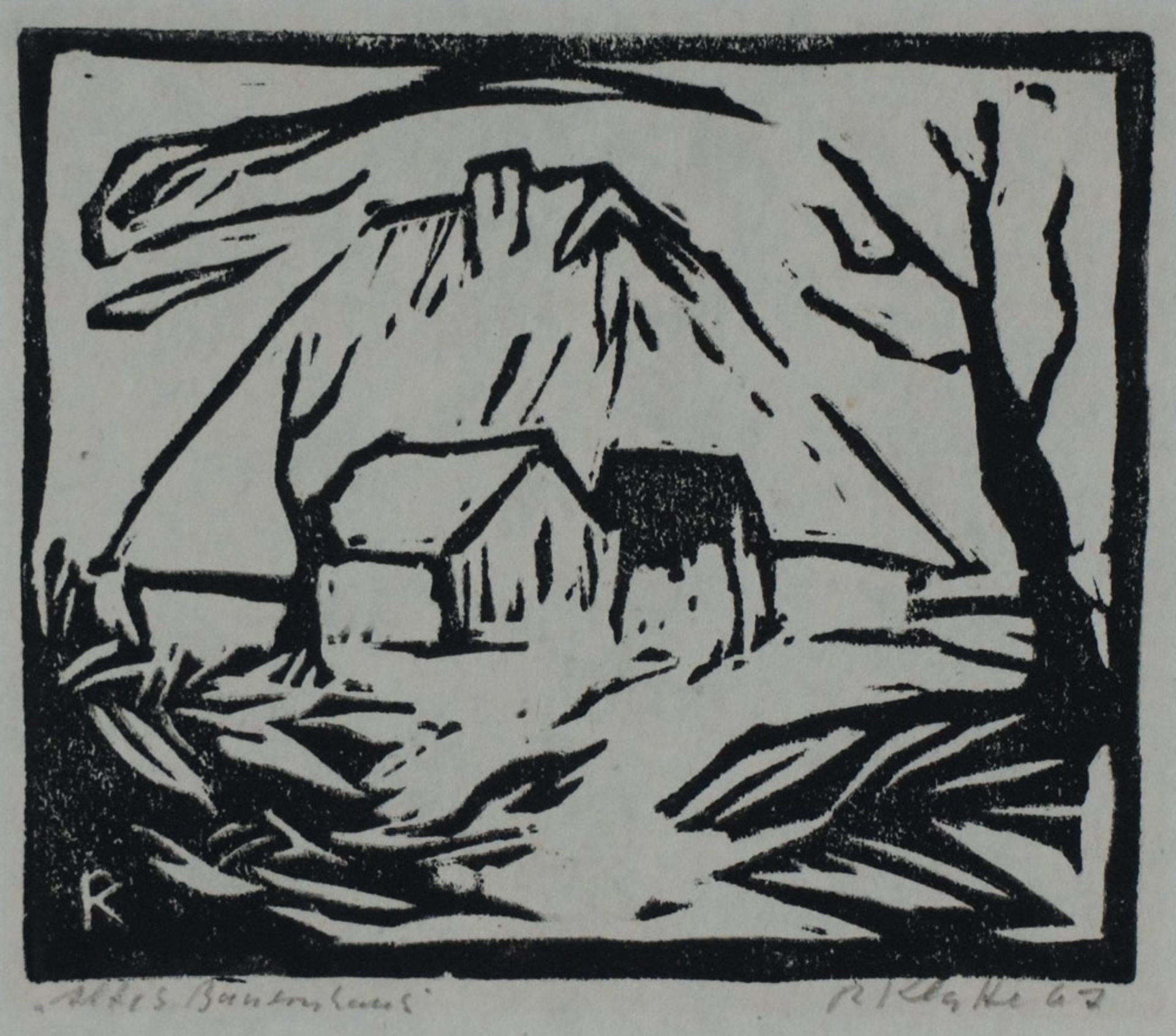 Klatte, Ruth, altes Bauernhaus, Holzschn., 9 x 11 cm, sign.