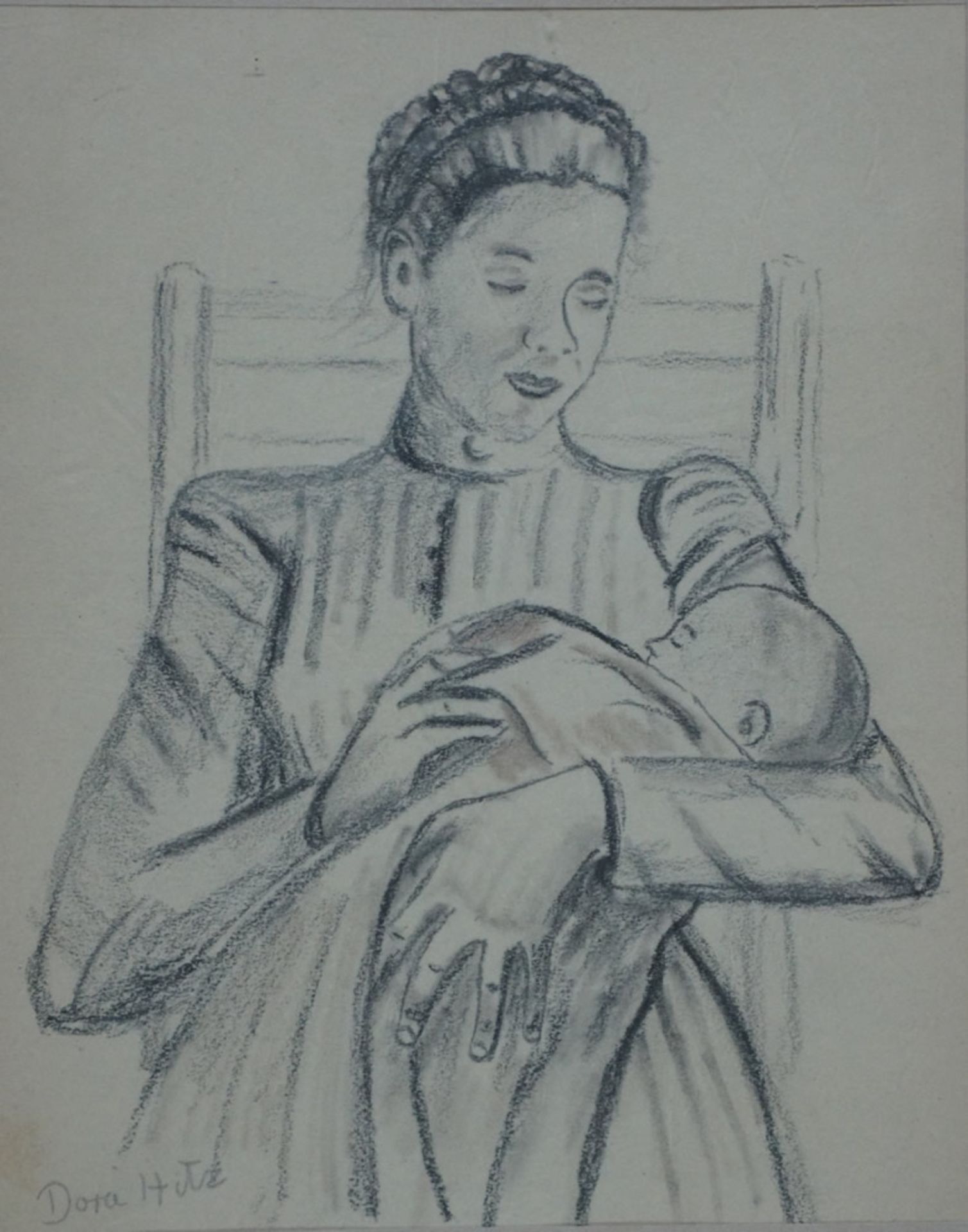 Hitz, Dora, Mutter mit Kind, Blei, 20 x 16 cm, sign.