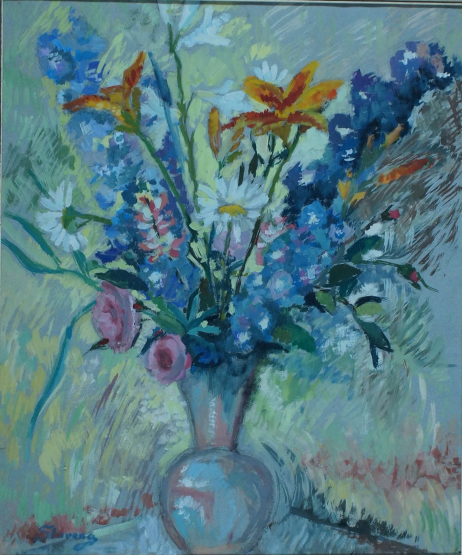 Slavona, Maria, Blumenstrauss in Vase, Mt, 59 x 49 cm, sign.