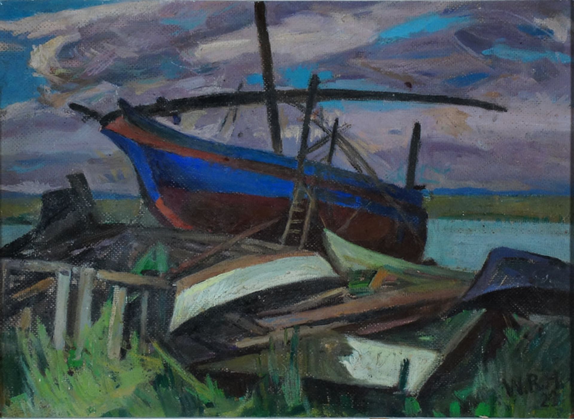 Huth, Willy Robert, auf der Werft, Öl, 32 x 44 cm, monogr.