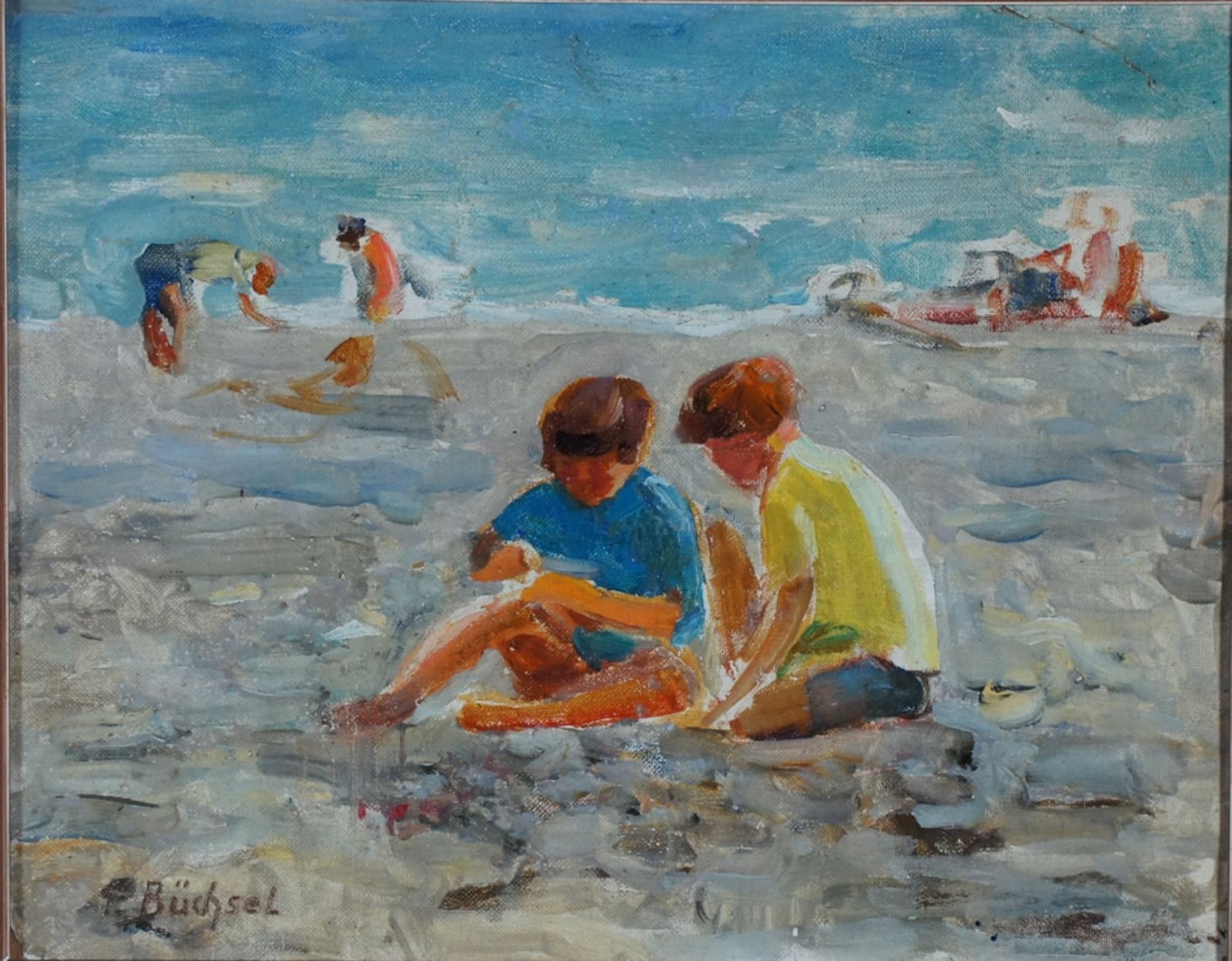 Büchsel, Elisabeth, Kinder am Strand, Öl, 19 x 24 cm, sign.