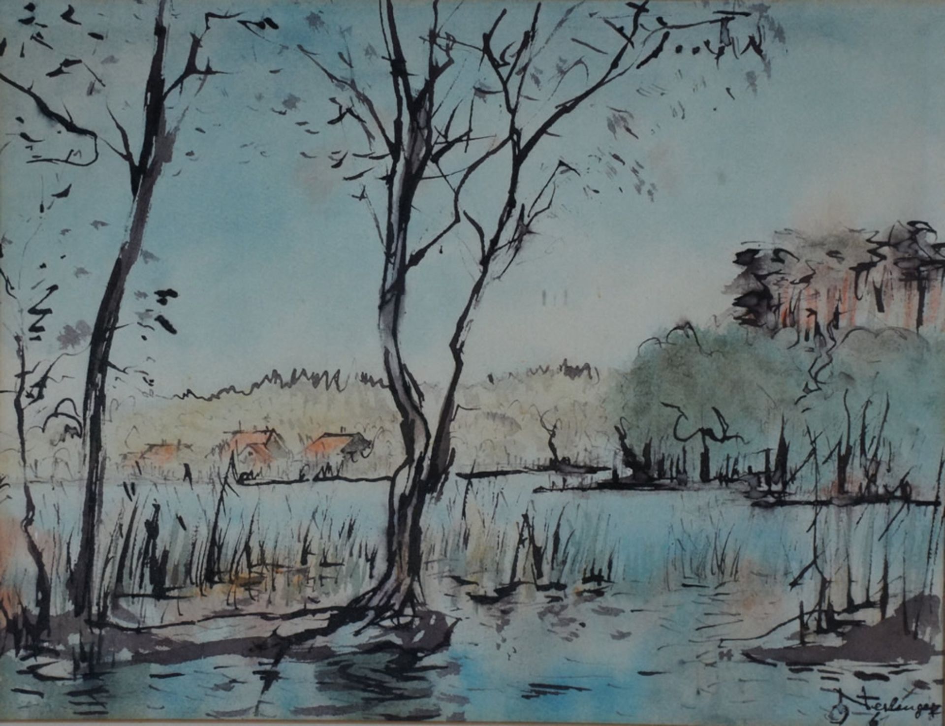 Nerlinger, Oskar, am Summter See, Aquarell, 23 x 30 cm, sign.