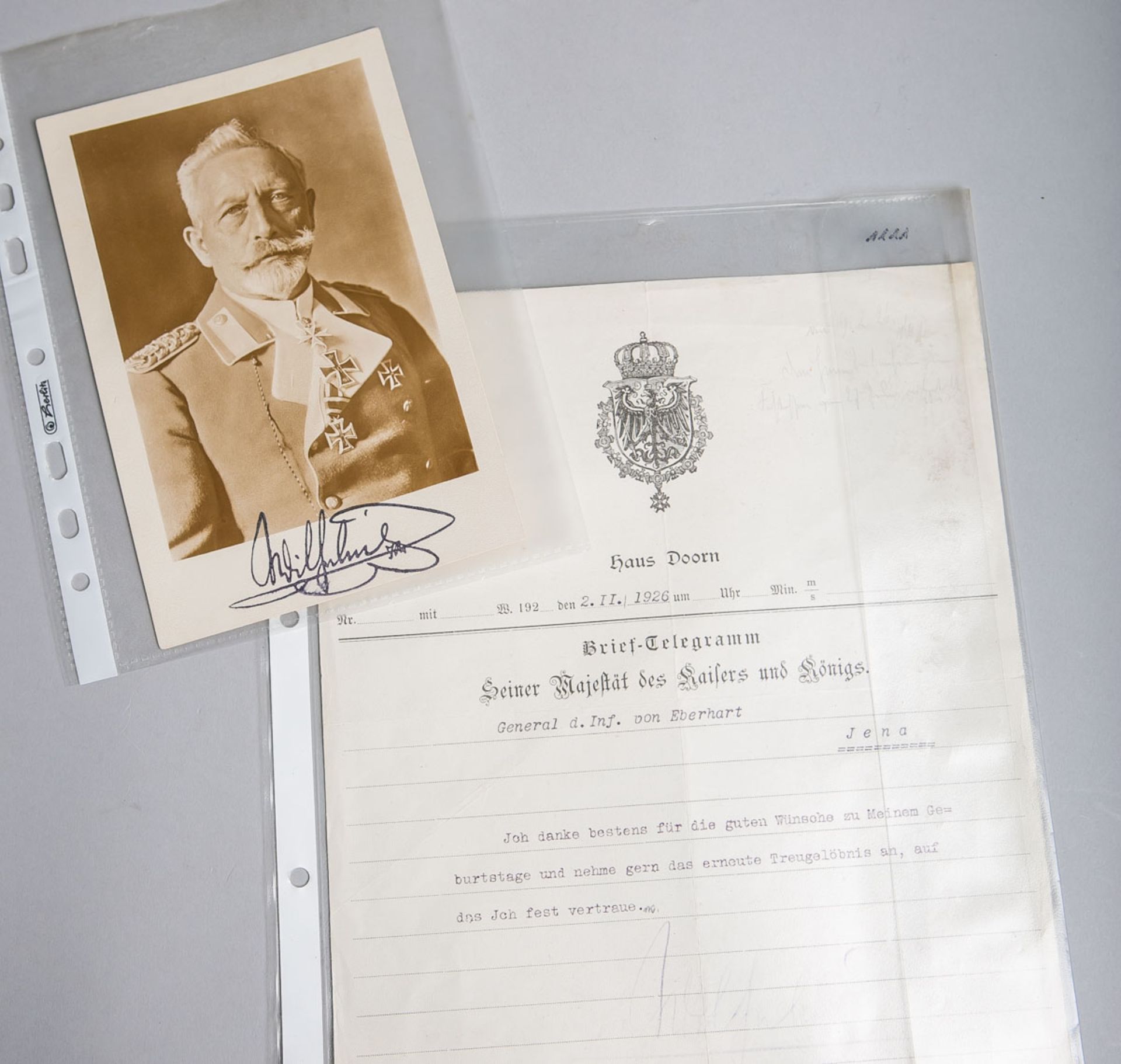 Brief-Telegramm "Haus Dorn" (2.11.1926)