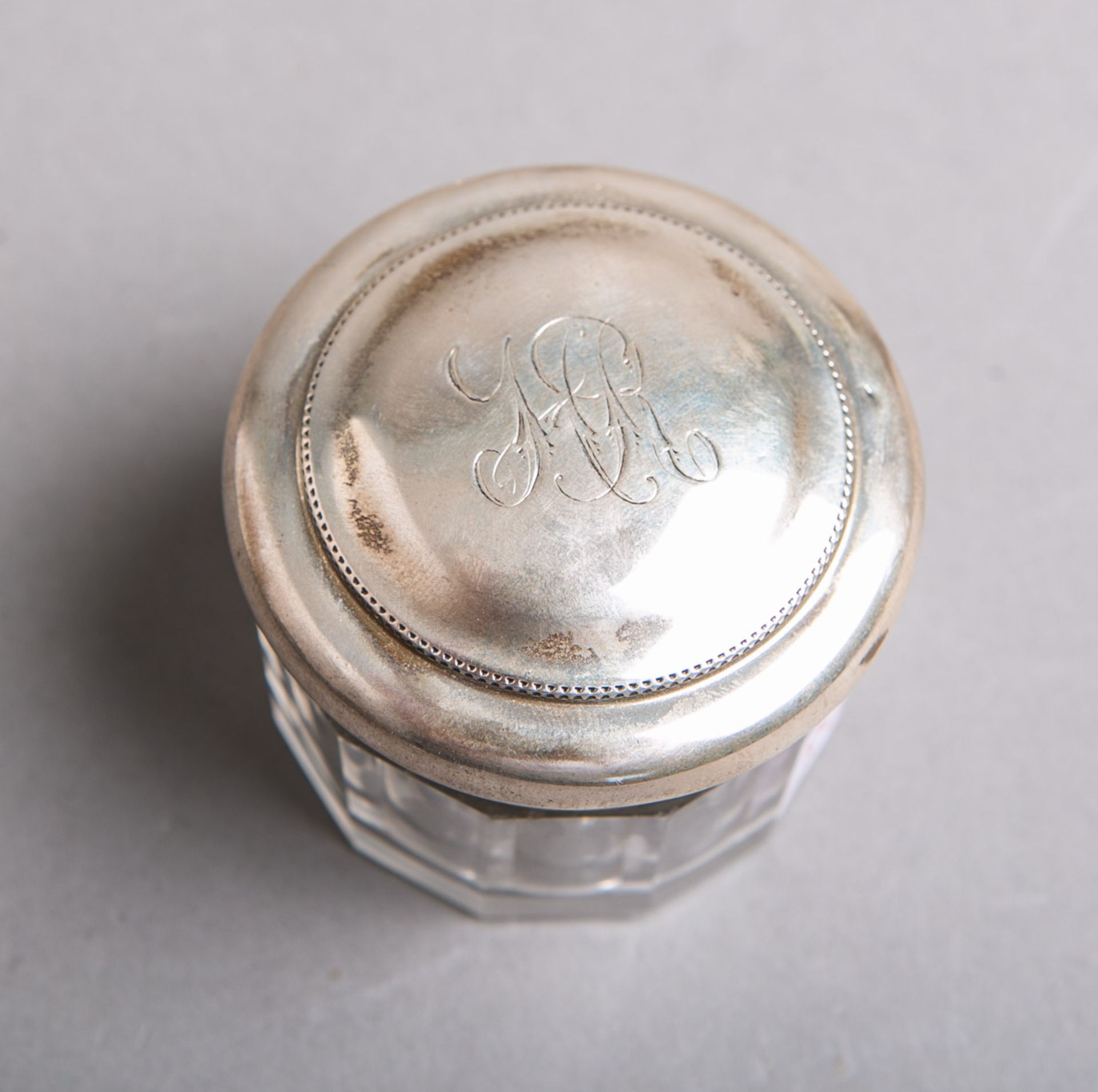 Kleine Glasdose mit Silberdeckel 925 Sterlingsilber