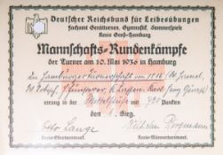 2-teiliges Urkunden-Konvolut des Deutschen Reichsbundes für Leibesübungen (1936)