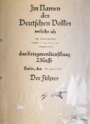 Große Verleihungsurkunde über das Kriegsverdienstkreuz 2. Klasse (2. WK, 1941)