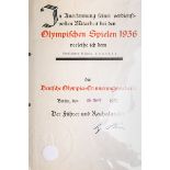 Große Verleihungsurkunde zur Deutschen Olympia-Erinnerungsmedaille (1937)