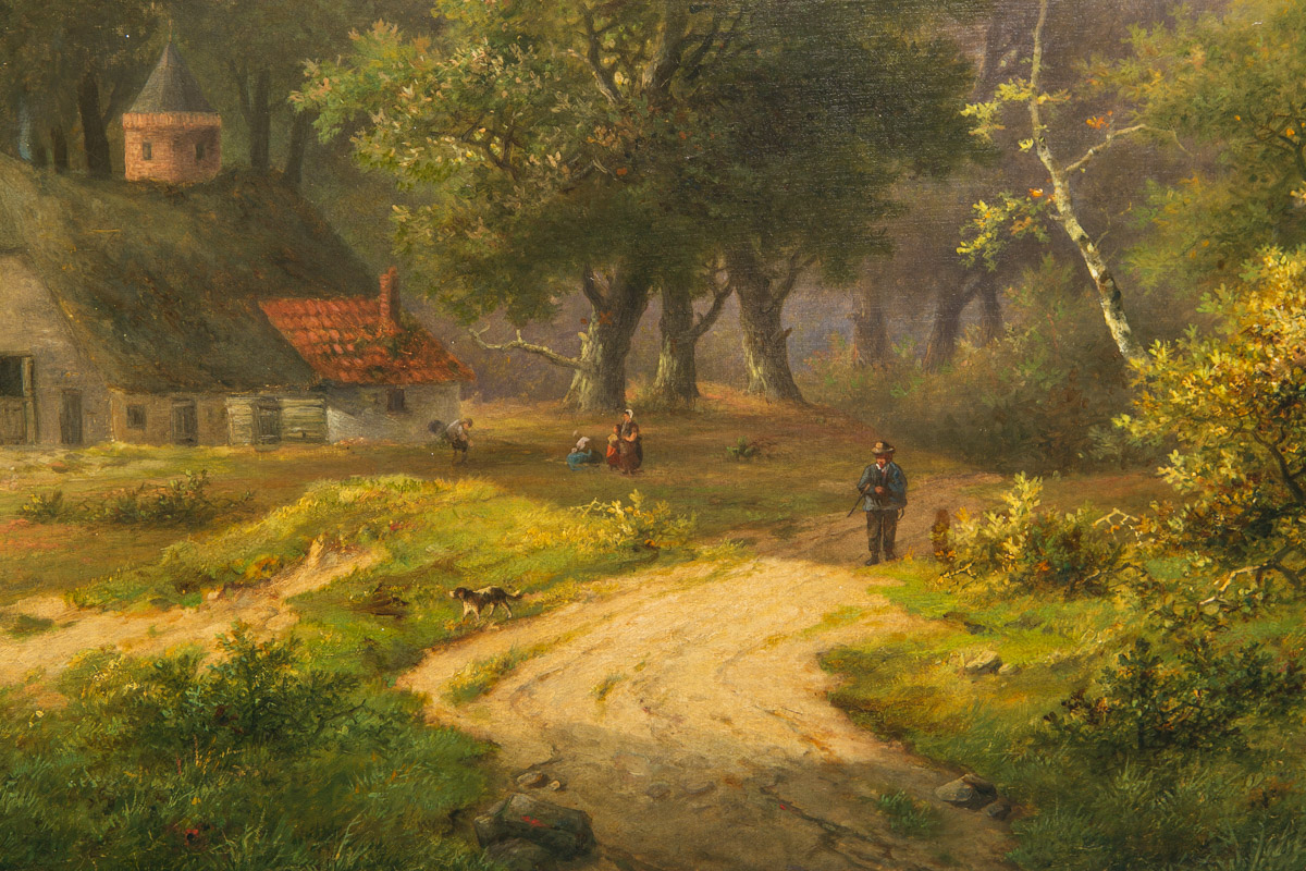 Koekkoek, Henrik Pieter (1843 - 1890), Waldlandschaft mit Fluss und Gehöft - Image 4 of 4