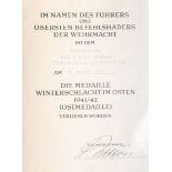 Besitzzeugnis über die Medaille Winterschlacht im Osten 1941/42 (2. WK, 1942)