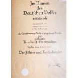 Große Verleihungsurkunde über das goldene Treudienst-Ehrenzeichen (2. WK, 1939)