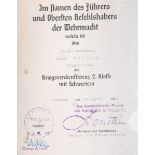 Besitzzeugnis über das Kriegsverdienstkreuz 2. Klasse m. Schwertern (2. WK, 1944)