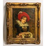 Loewe, Margarete (1854 - 1932), Portrait einer jungen Dame m. rotem Hut (1880)