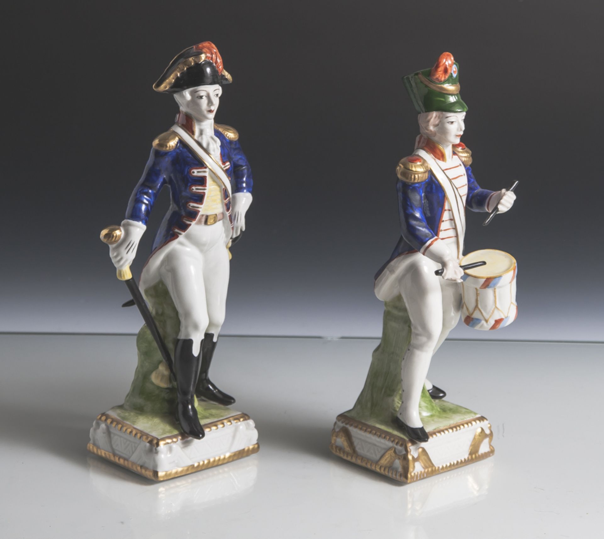 Paar Porzellanfiguren "Kaiserlicher Soldat und franz. Trommler Infanterie" (Dresden),
