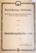 Blanko Verleihungs-Urkunde über das Ubootskriegsabzeichen 1939 (2. WK)