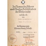 Besitzzeugnis für die Spange zum Eisernen Kreuz 2. Klasse (2. WK, 1943)