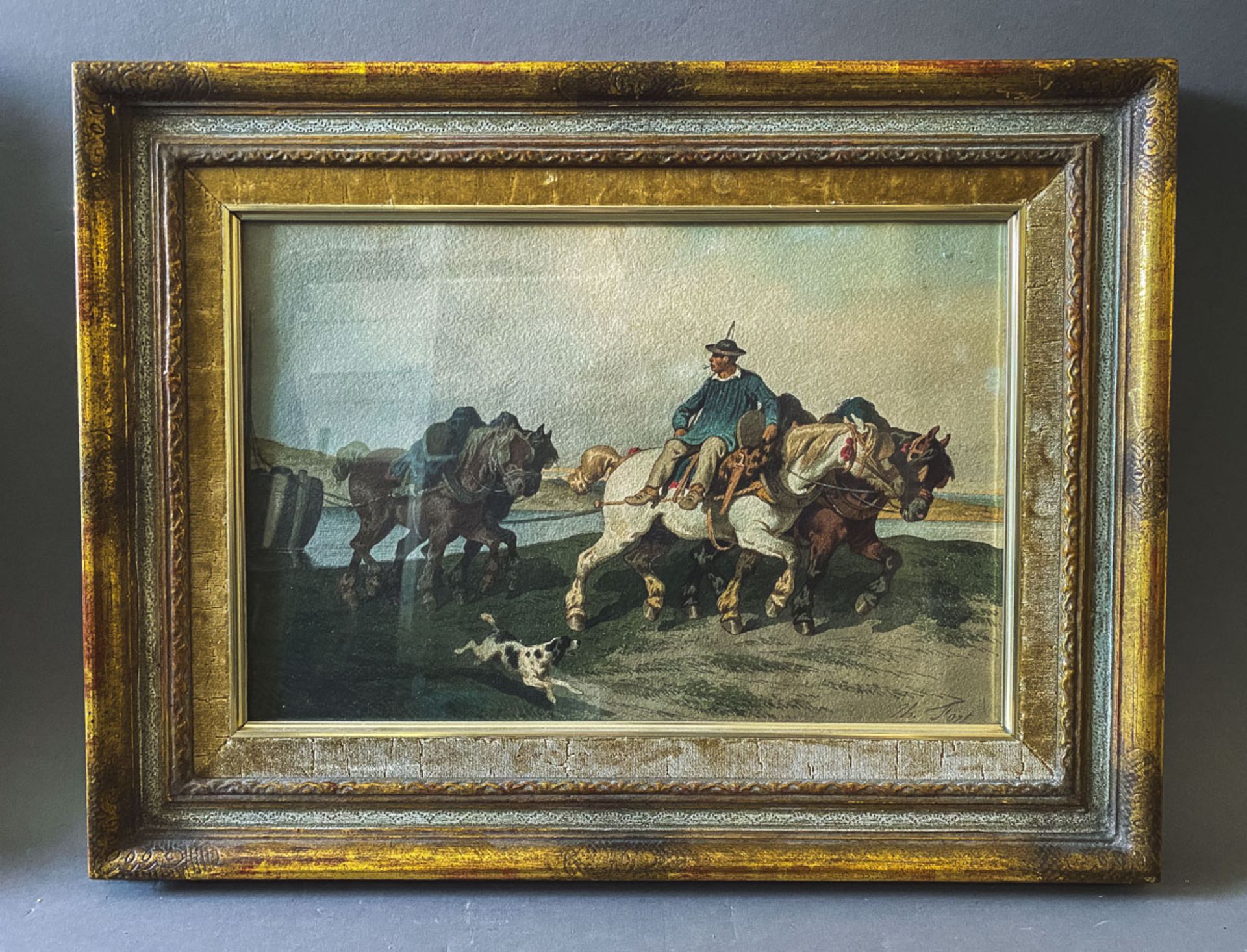 Fort, Theodor (1810 - 1896), Pferdegespann zieht Schiff