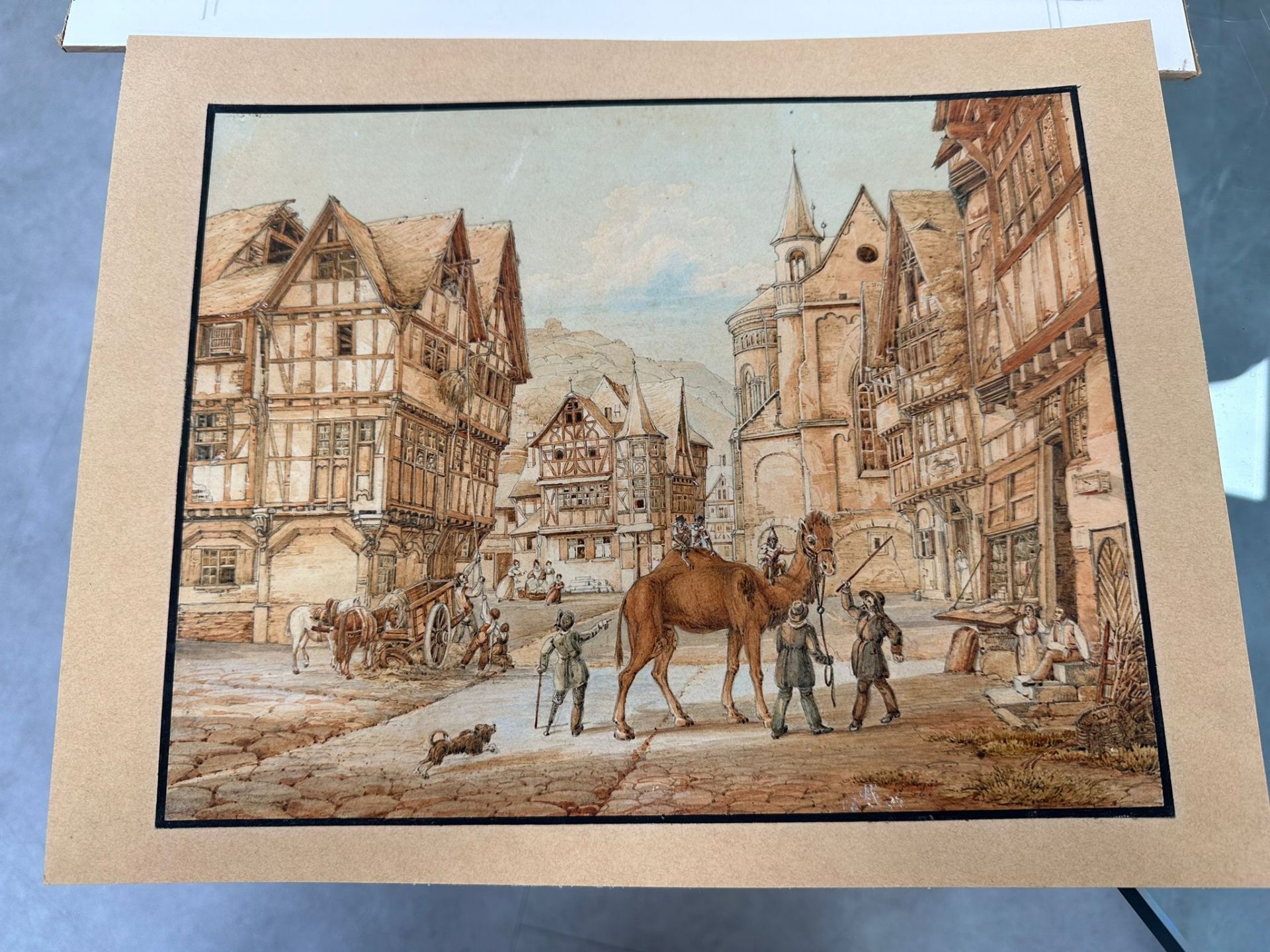 Pulian, Johann Gottfried (1809 - 1875), wohl Altstadtansicht v. Bacharach am Rhein - Marktpl. m. Gau - Image 3 of 8