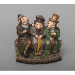 Keramik-Figurengruppe "Drei Schweine auf der Bank" (um 1900)