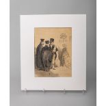 Daumier, Honoré (1808 - 1879), Drei Advokaten im Gespräch über eine Dame