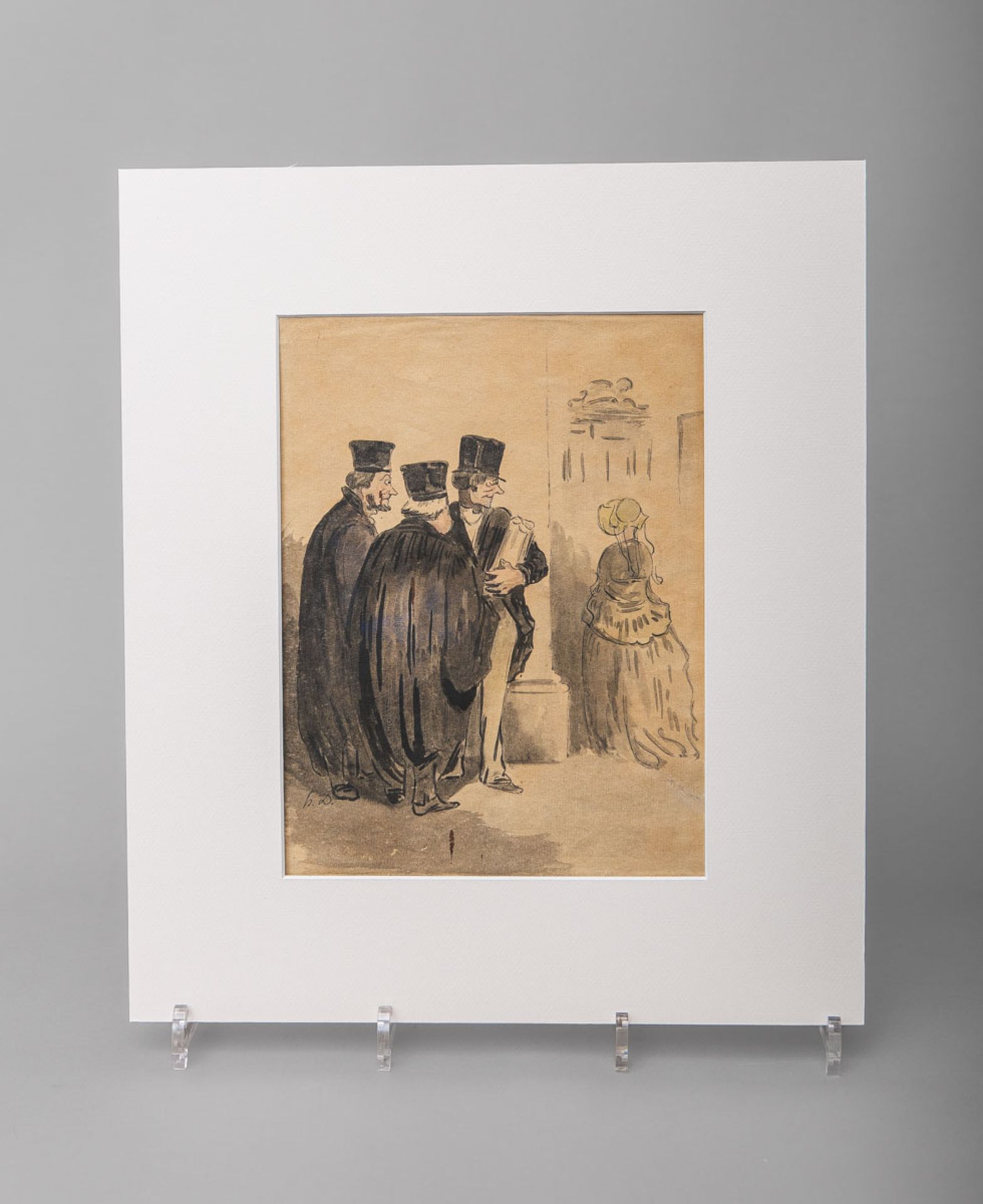 Daumier, Honoré (1808 - 1879), Drei Advokaten im Gespräch über eine Dame