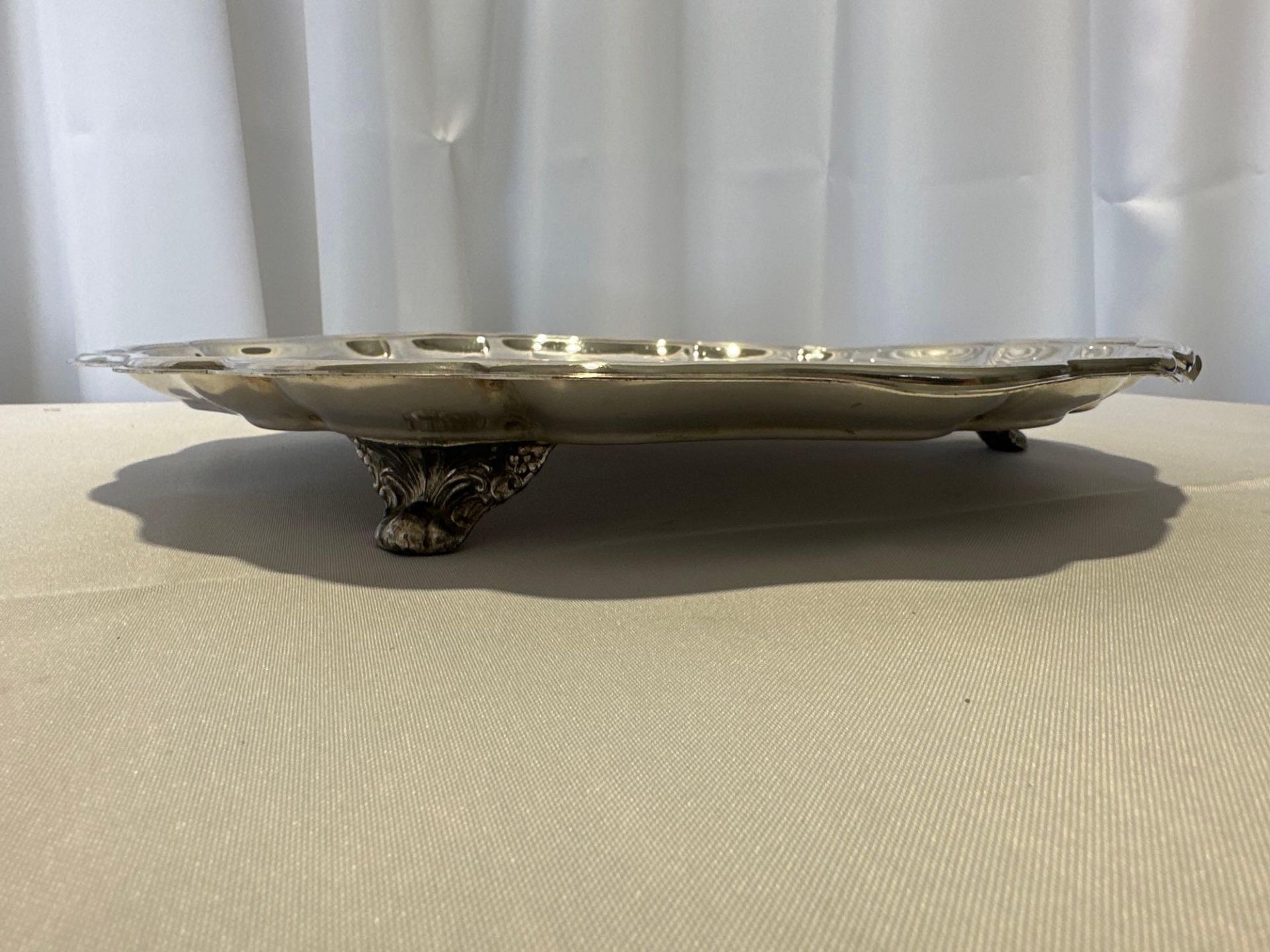 15" Round Silver Plate Tray Footed - Image 3 of 3