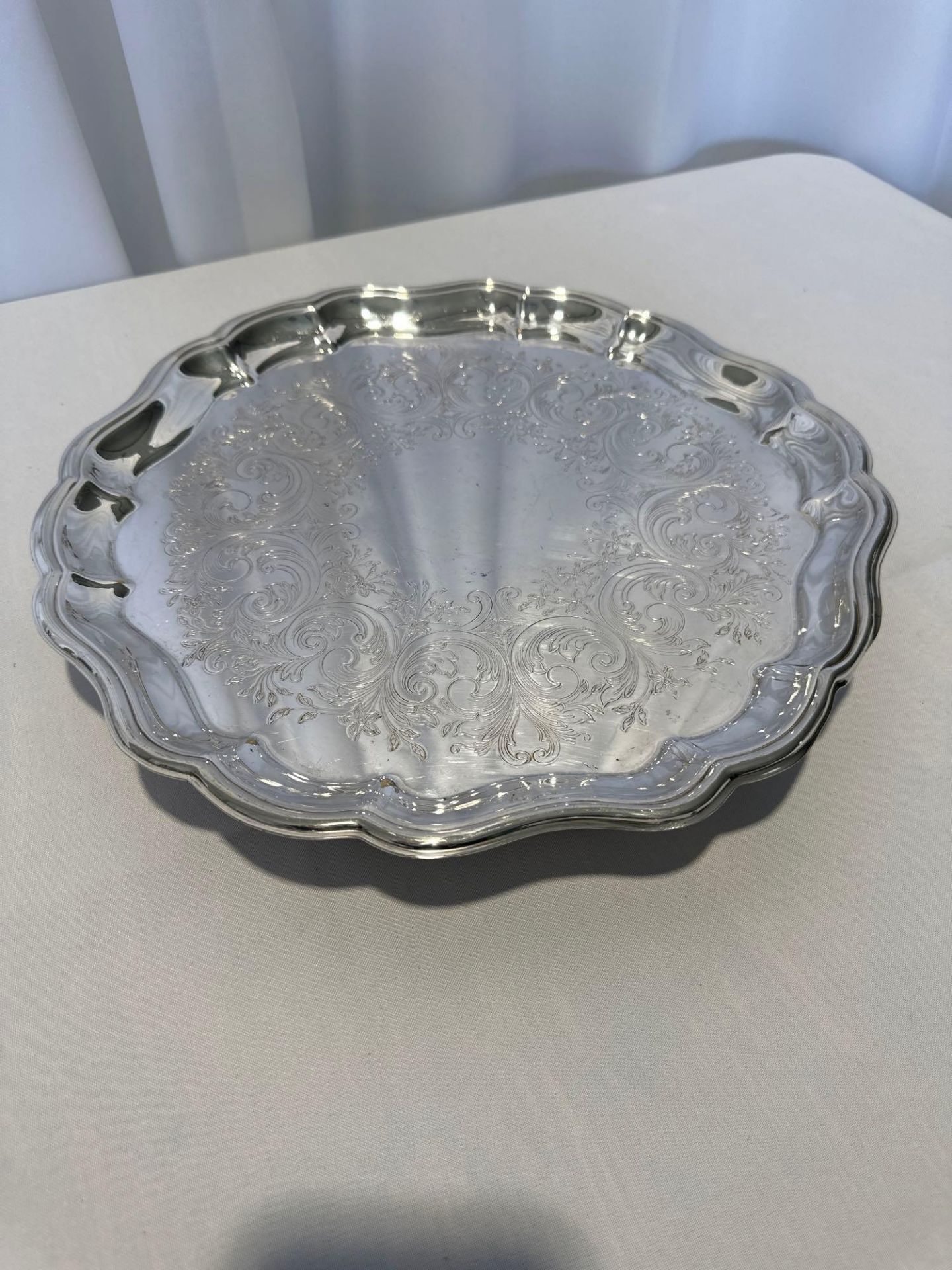 15" Round Silver Plate Tray Footed - Image 2 of 3