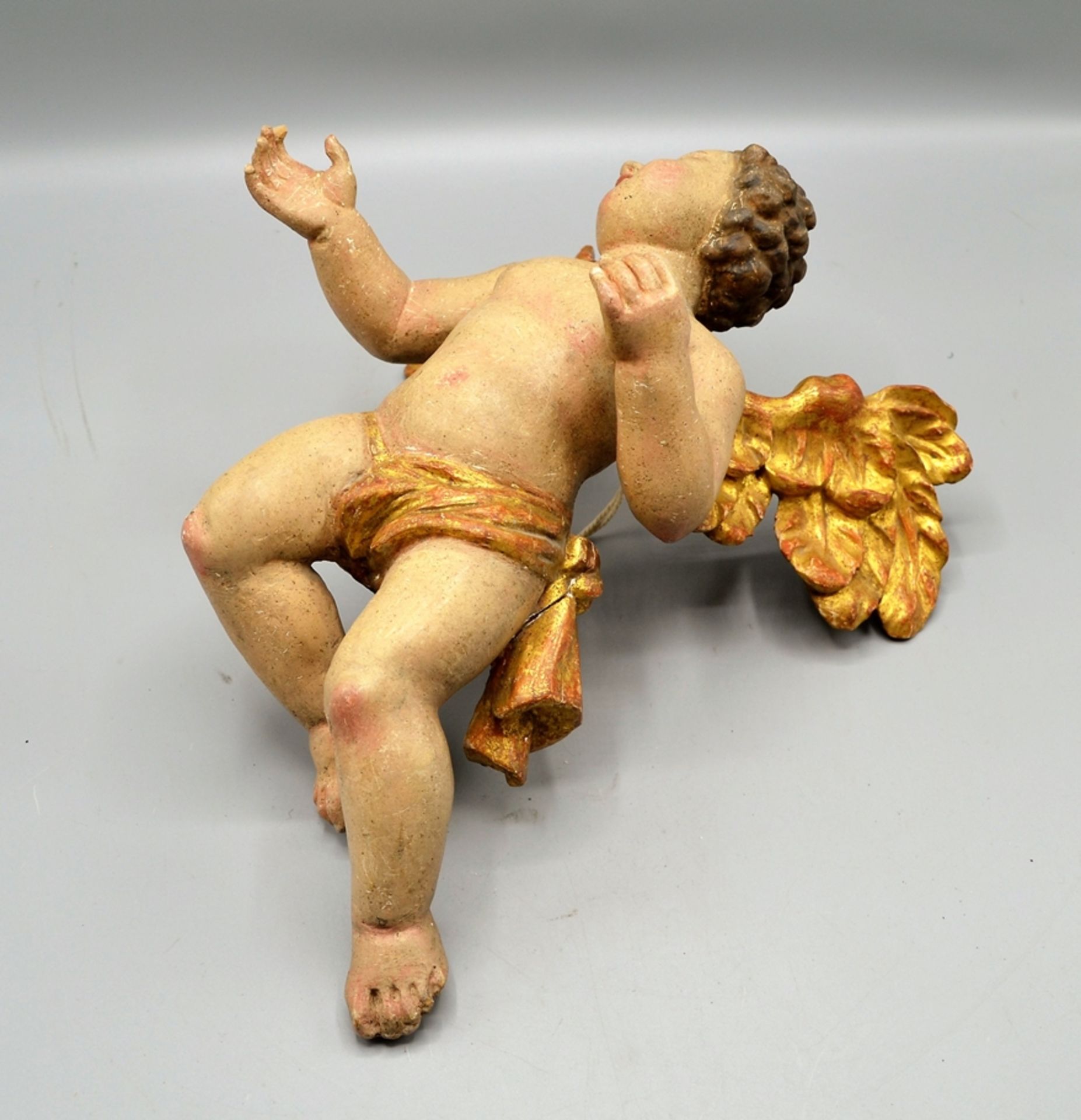 Paar Putto Wandengel Schnitzfiguren Rokoko um 1800 ca. 29 cm - Bild 4 aus 9