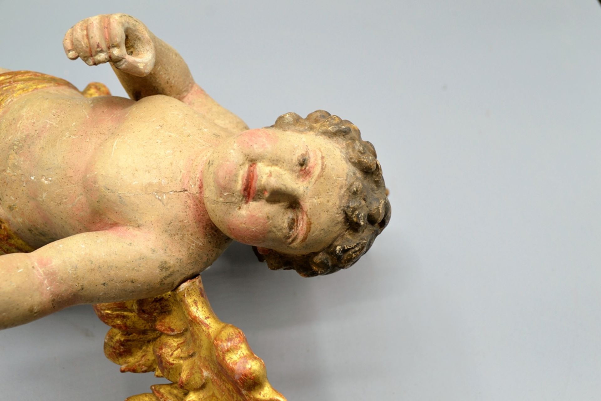 Paar Putto Wandengel Schnitzfiguren Rokoko um 1800 ca. 29 cm - Bild 8 aus 9