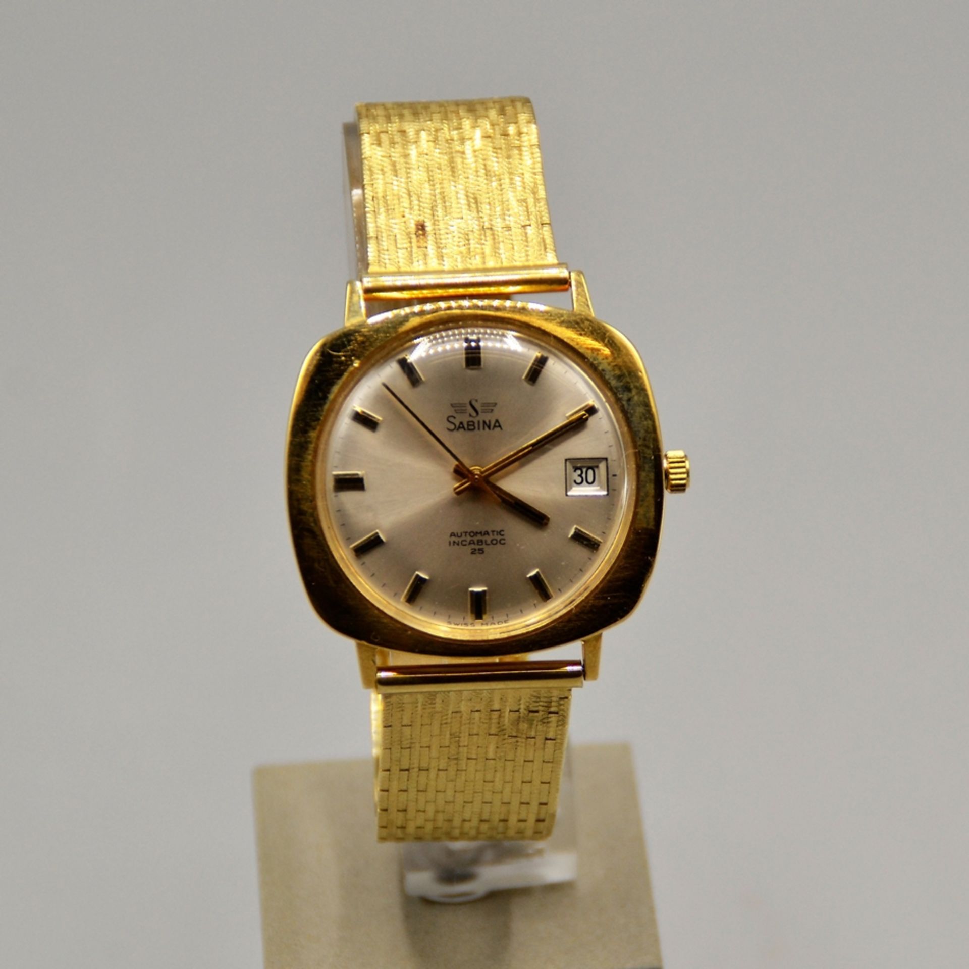 Sabina Automatic Herrenuhr Incabloc 25 Gold 750, das Uhrengehäuse besteht aus 750 Gold, das Armband - Bild 2 aus 6