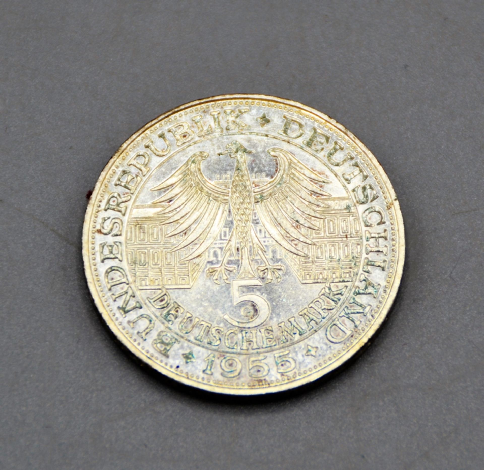 5 DM 1955 G Ludwig Wilhelm Markgraf von Baden Gedenkmünze Silber - Bild 2 aus 2