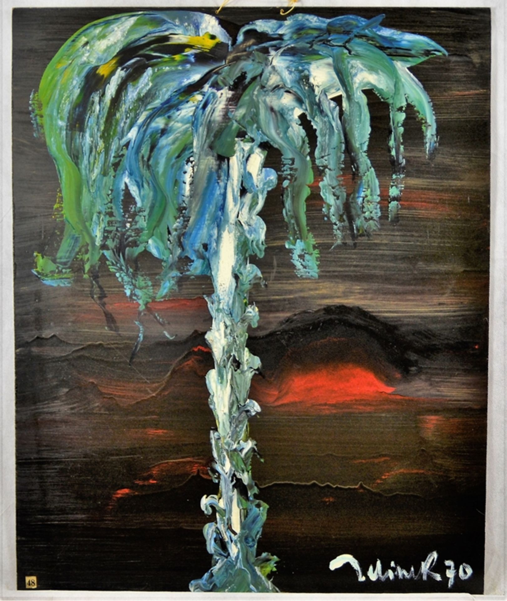 Jelinek Harry ( 1905 Tschechien - 1986 Guarene / Italien ), Gemälde ,, PALME", Mixtur auf Holzspanp