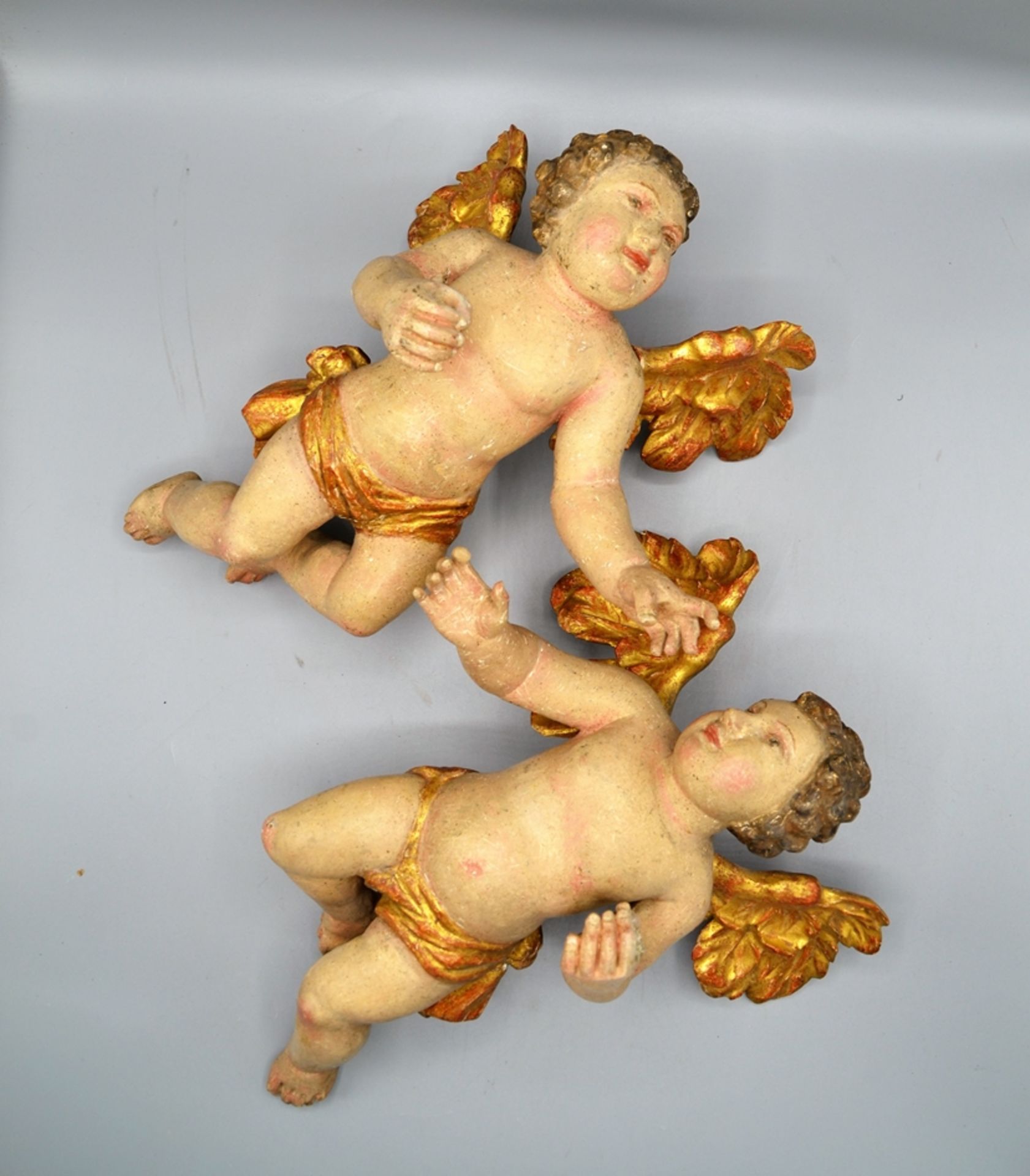 Paar Putto Wandengel Schnitzfiguren Rokoko um 1800 ca. 29 cm