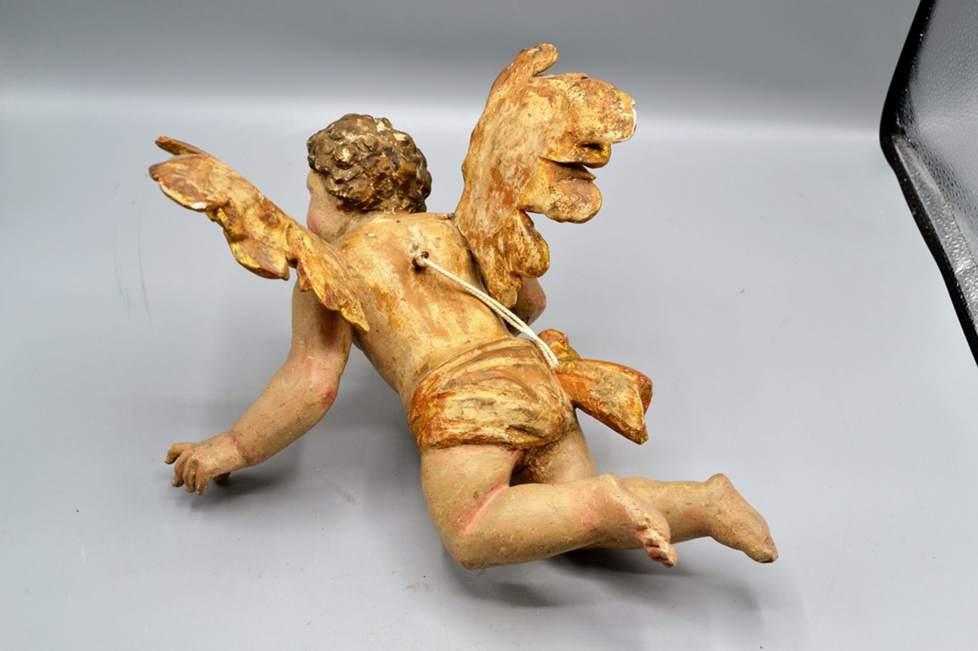 Paar Putto Wandengel Schnitzfiguren Rokoko um 1800 ca. 29 cm - Bild 9 aus 9