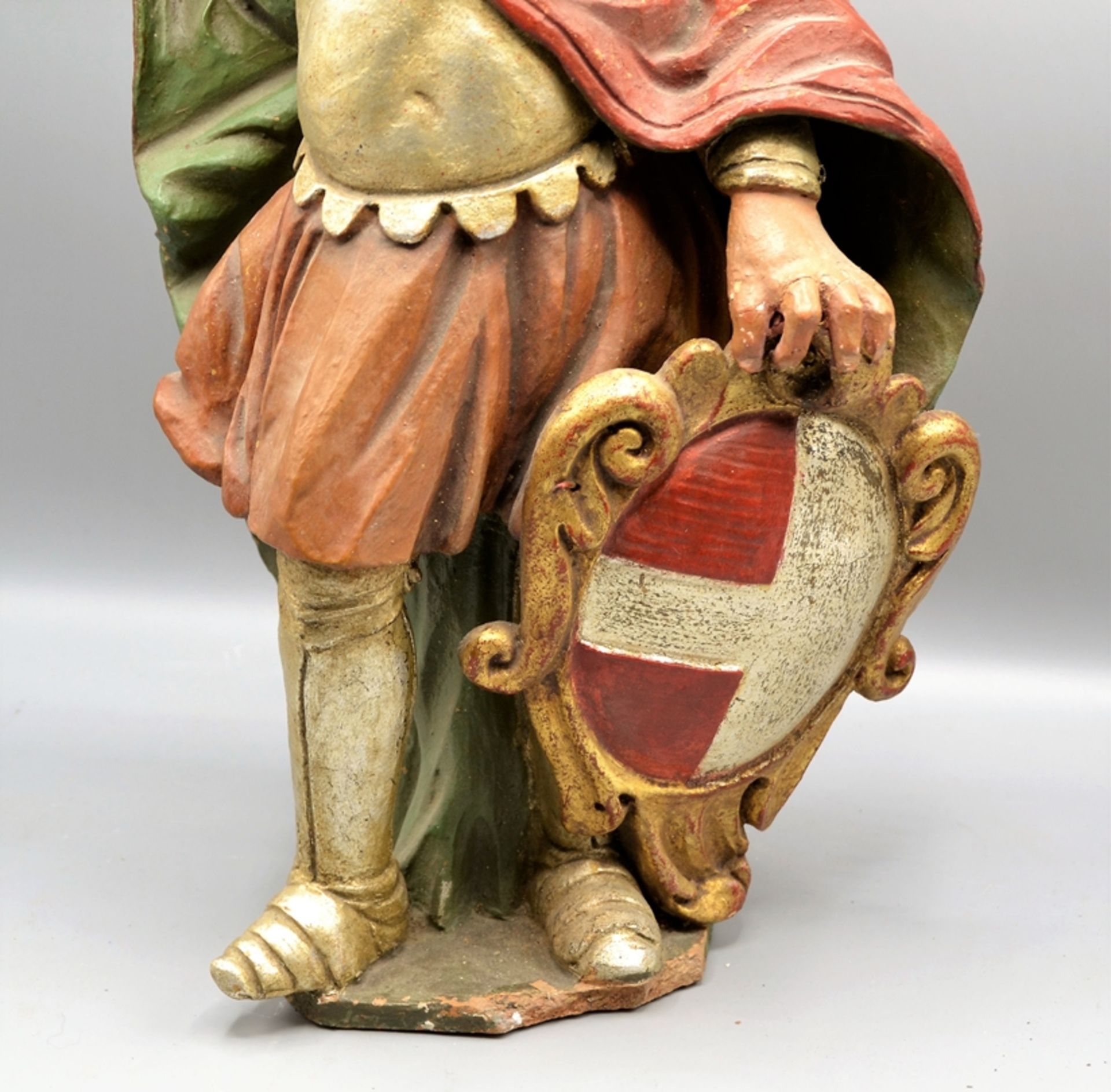 Ritterheiliger Terracotta um 1800 Wasserburg ? ca. 54 cm, Finger re. Hand beschädigt - Bild 3 aus 3