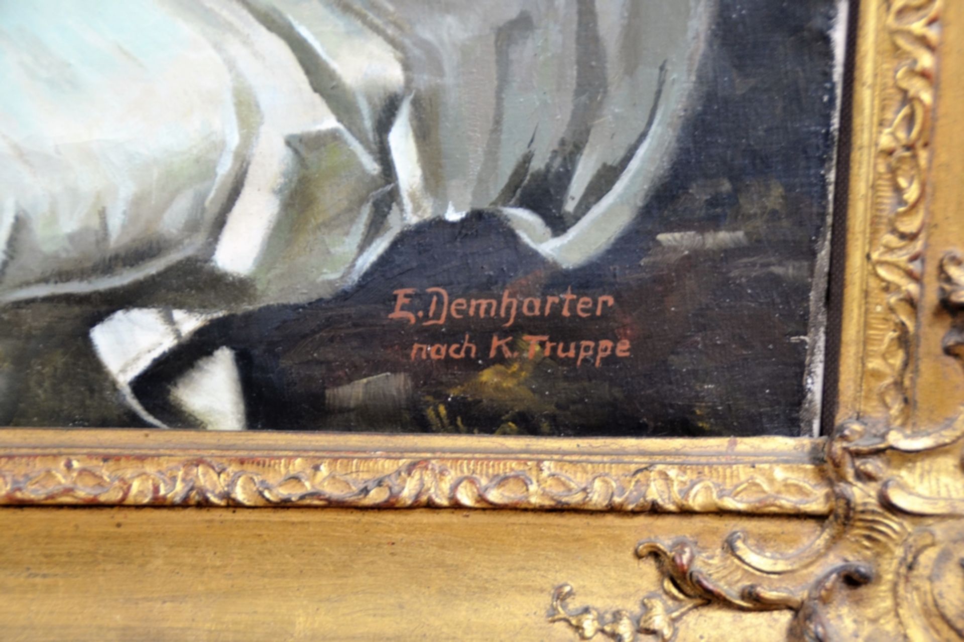 E. Demharter nach Karl Truppe "Sinnenfreude" weiblicher Akt, Öl auf Leinwand, rechts unten signiert - Image 2 of 2
