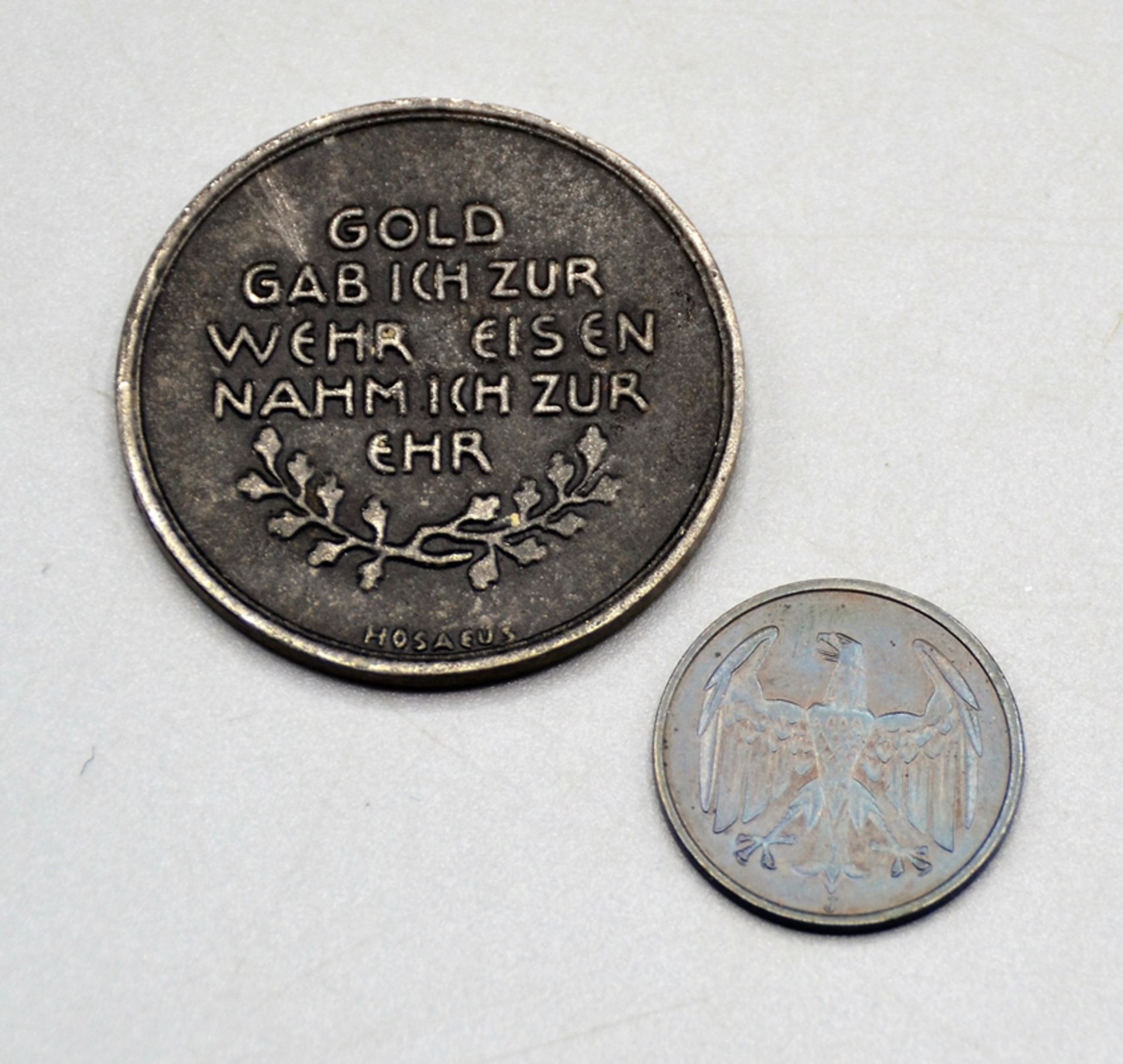 Konvolut Medaille In Eiserner Zeit 1916 Hosaeus u. 4 Reichspfennig 1932 J - Bild 2 aus 2