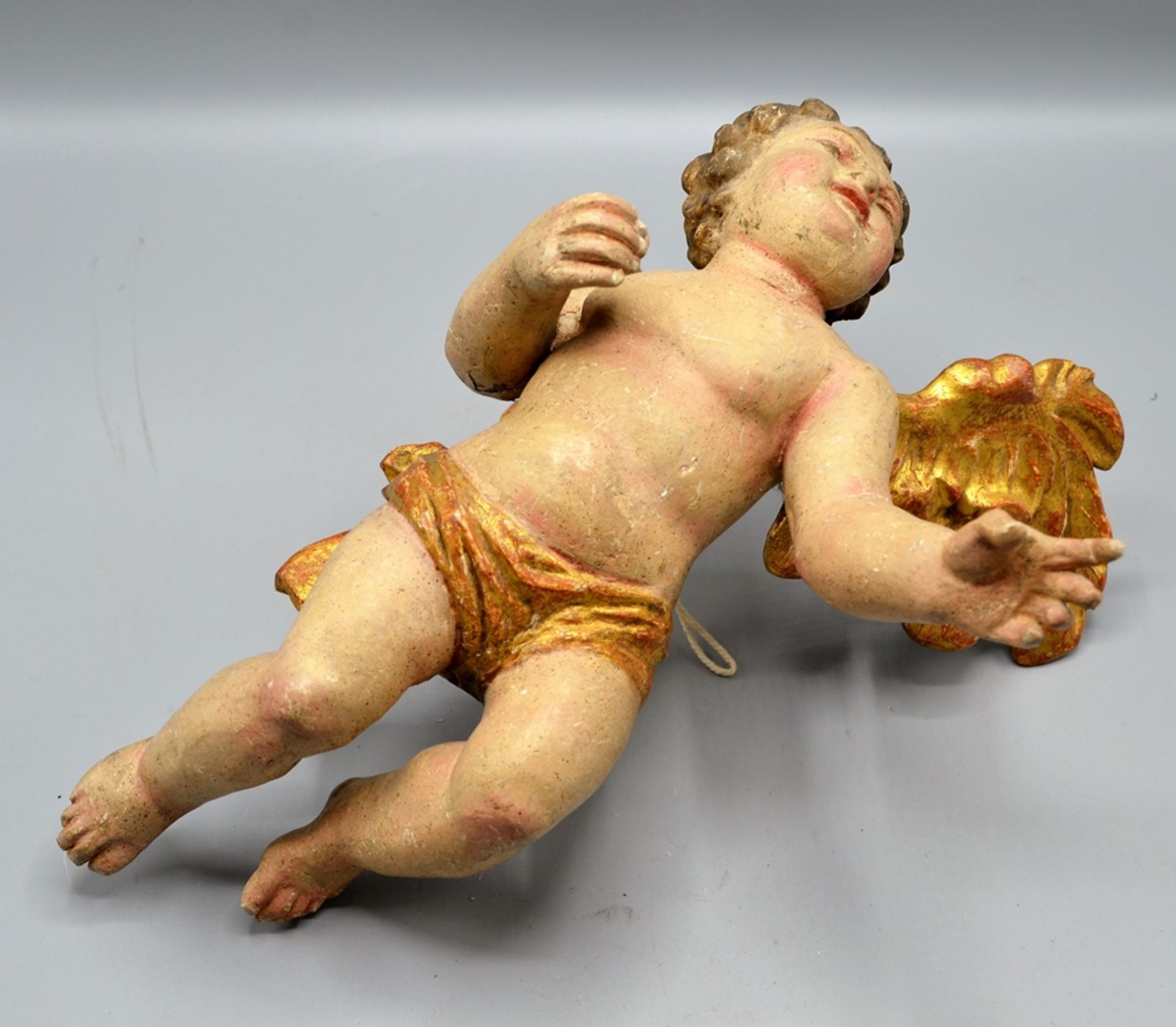 Paar Putto Wandengel Schnitzfiguren Rokoko um 1800 ca. 29 cm - Bild 6 aus 9