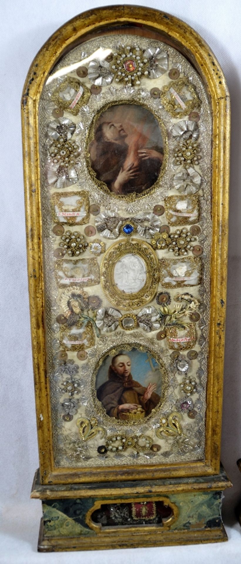 Paar Reliquiare Franziskaner Heilige Agnus Dei Reliquien um 1760, 4 Franziskaner Miniatur Gemälde a - Bild 2 aus 4