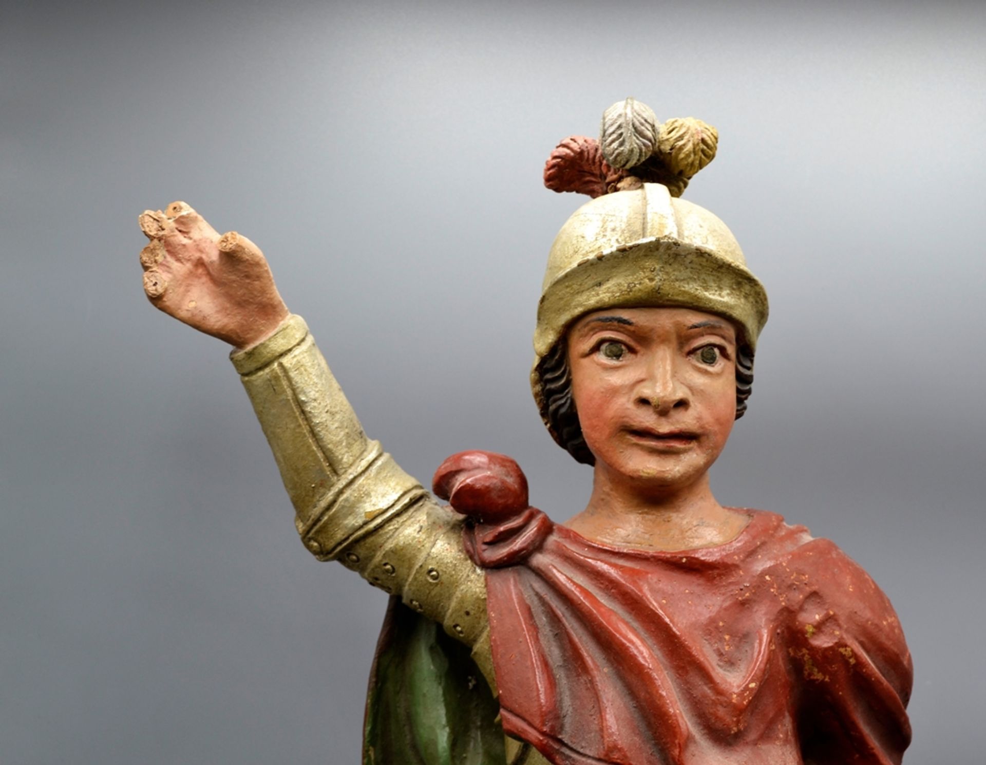 Ritterheiliger Terracotta um 1800 Wasserburg ? ca. 54 cm, Finger re. Hand beschädigt - Bild 2 aus 3