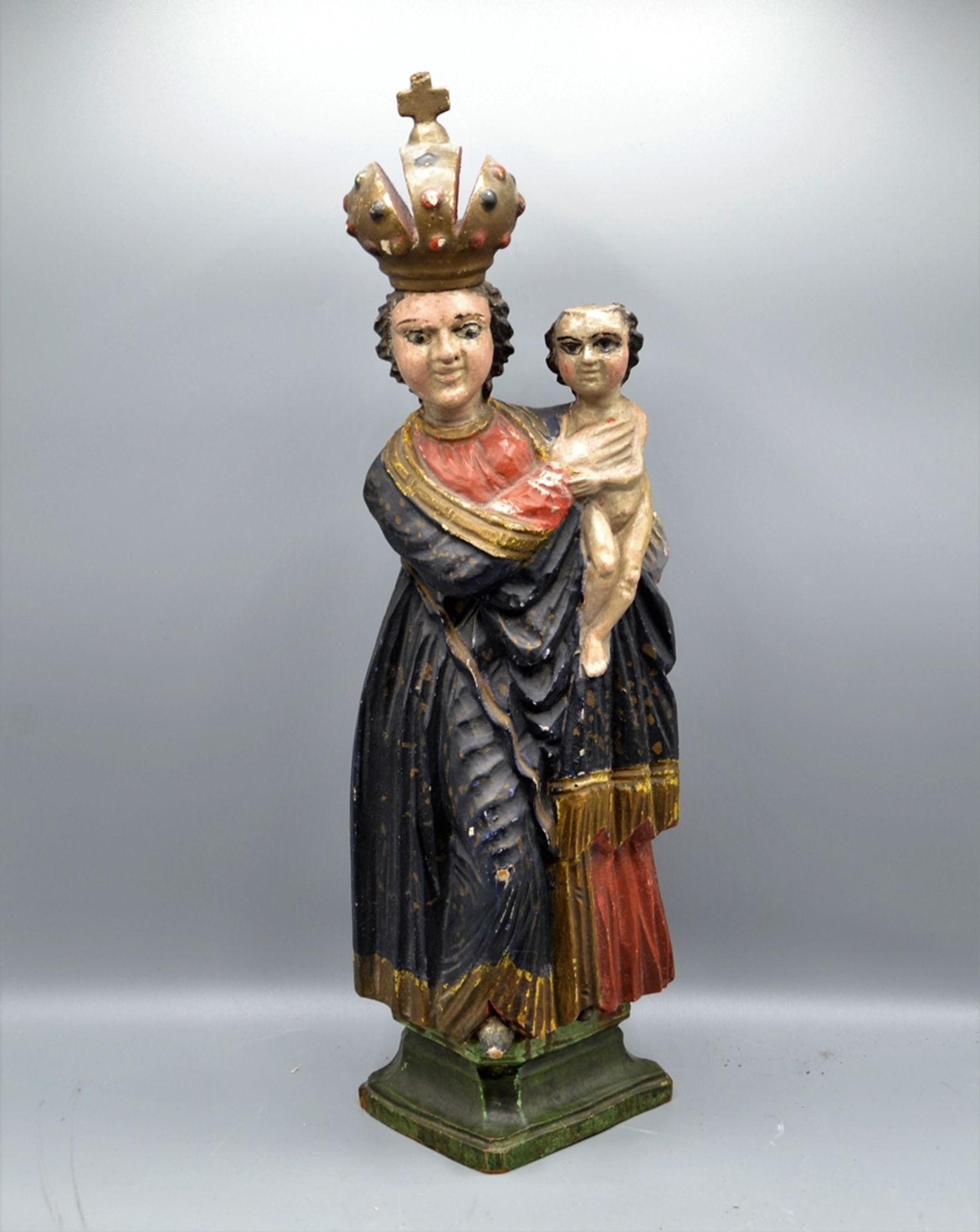 Pribram Böhmische Madonna Schnitzfigur 19 Jhdt., Krone Jesuskind fehlt, ca. 50 cm - Bild 2 aus 4