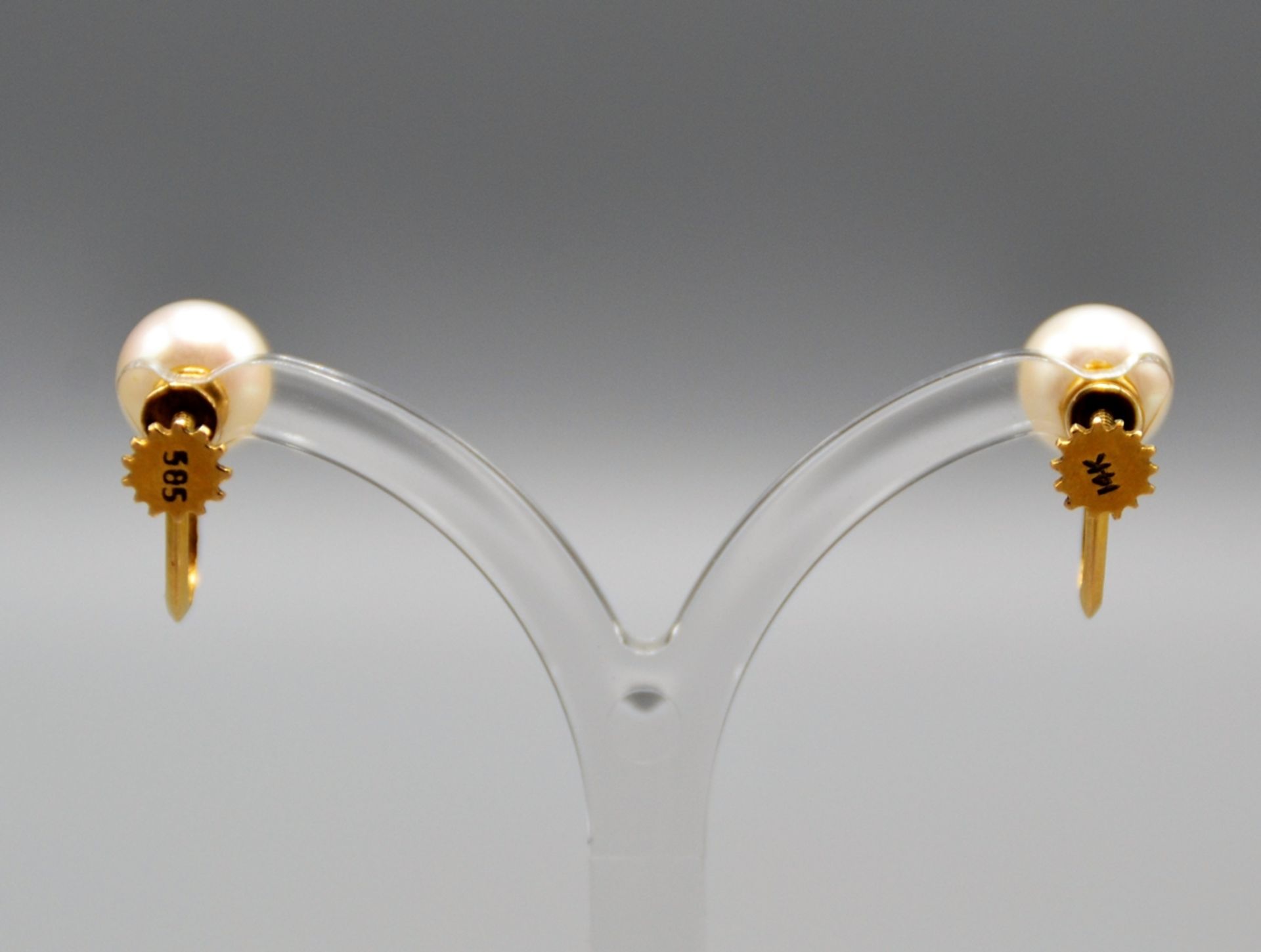 Perlen Ohrringe Schraubverschluss 585 Gold, Perlen Ø ca. 8,2 mm, 3 g - Image 3 of 3