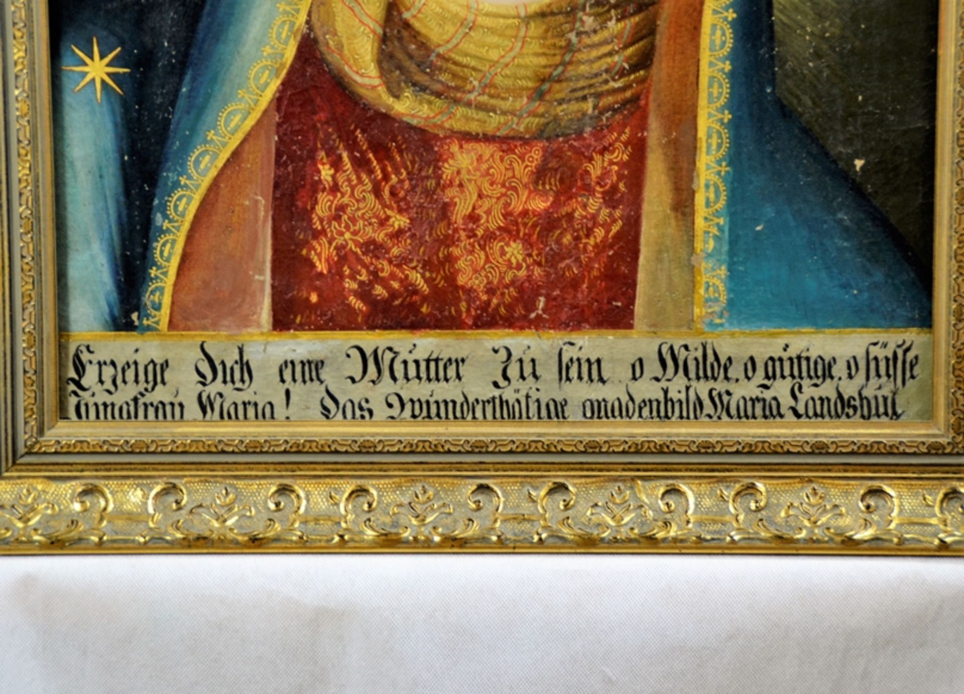 Gnadenbild Maria Landshut Madonna mit dem geneigten Haupt 18 Jhdt., Öl auf Leinwand, ca. 76 x 60 cm - Bild 2 aus 3