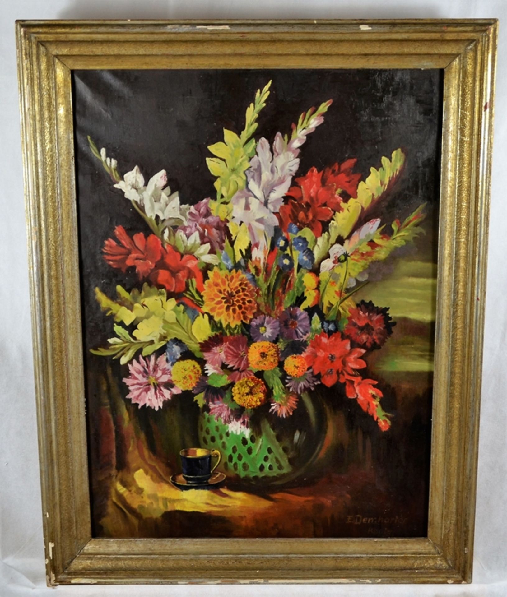 E. Demharter Kopie Blumen Stillleben, Öl auf Leinwand, rechts unten signiert, ca. 90 x 69 cm (mit R